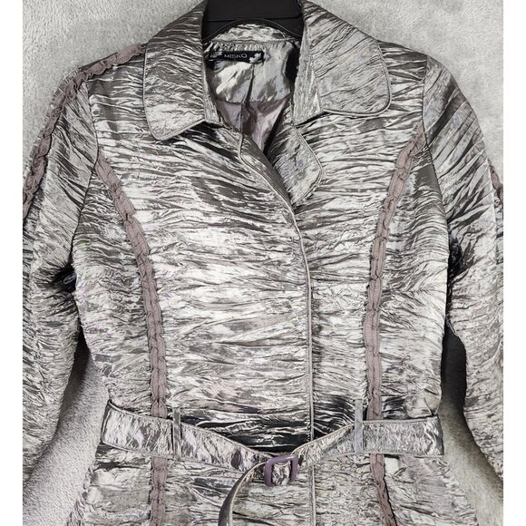 Misko Jacket Womens Medium Silver Snap Belted Long Sleeve Crinkled Retro 90s Y2K - Picture 7 of 10